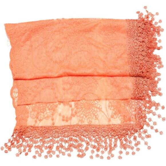 Women's lightweight Feminine lace teardrop fringe Lace Scarf Vintage Scarf Mesh - Picture 4 of 6